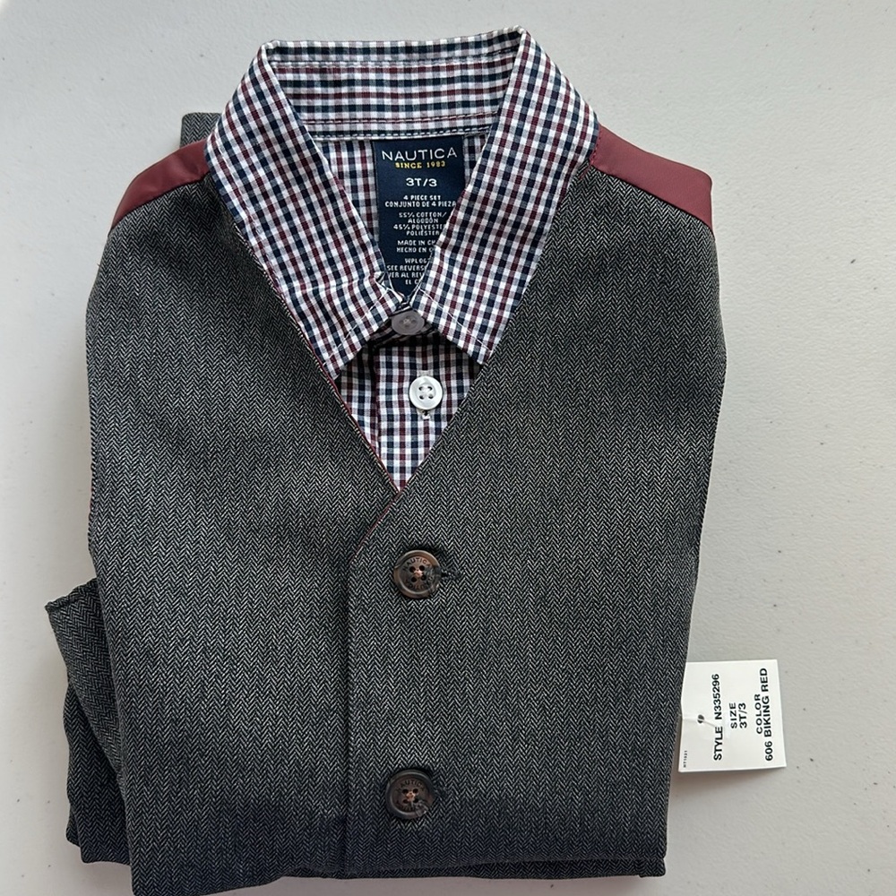 NWT Nautica 3pieces Checkered Shirt and Vest Set Size 3-T (Boy) - Picture 4 of 16